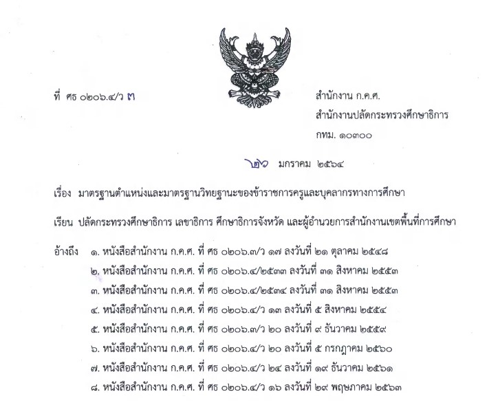 ดาวน์โหลด หนังสือราชการที่เกี่ยวข้องกับหลักเกณฑ์การเลื่อนวิทยฐานะ ว9/2564