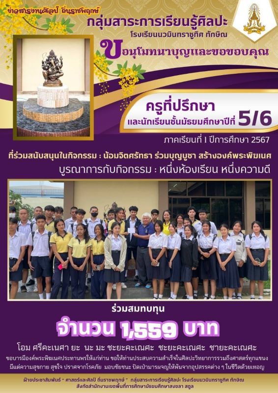 ขออนุโมทนาบุญและขอบคุณครูที่ปรึกษา และนักเรียนชั้น ม.5/6